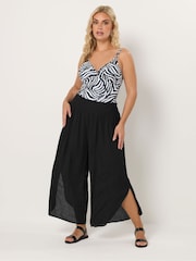 Yours Curve Black Tulip Beach Trousers - Image 2 of 6