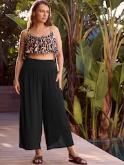 Yours Curve Black Tulip Beach Trousers - Image 5 of 6