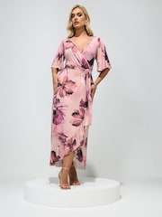 ピンク - Yours Curve London ぼかしフローラル ラップ フリル ITY ドレス - 画像 2 / 4