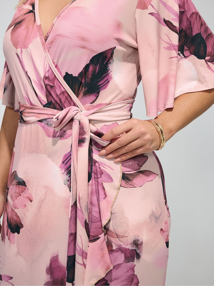 ピンク - Yours Curve London ぼかしフローラル ラップ フリル ITY ドレス - 画像 4 / 4