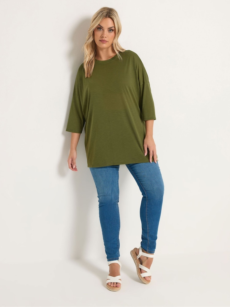 Yours Curve Green Drop Sleeve Tunic Top - Image 2 of 5