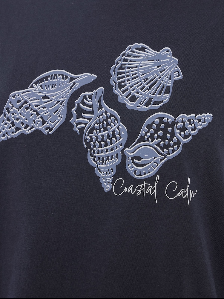 Yours Curve Blue Shell Stripe Short Sleeve Wide Leg Pyjamas Set - Image 4 of 4