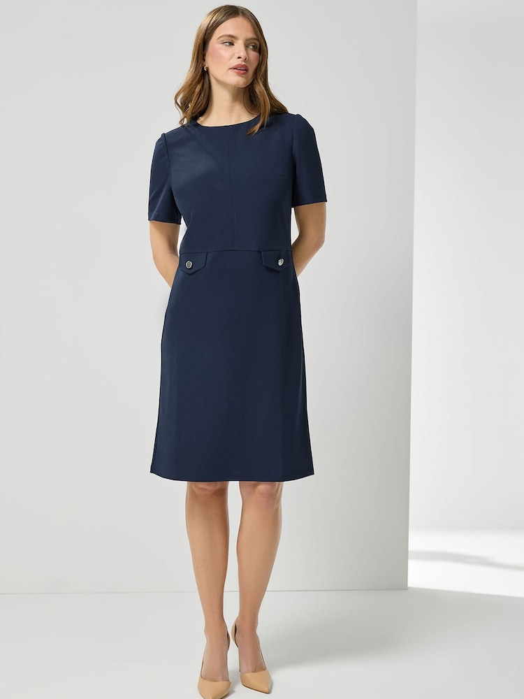 M&Co Blue Scuba Button Workwear Dress - Image 1 of 2