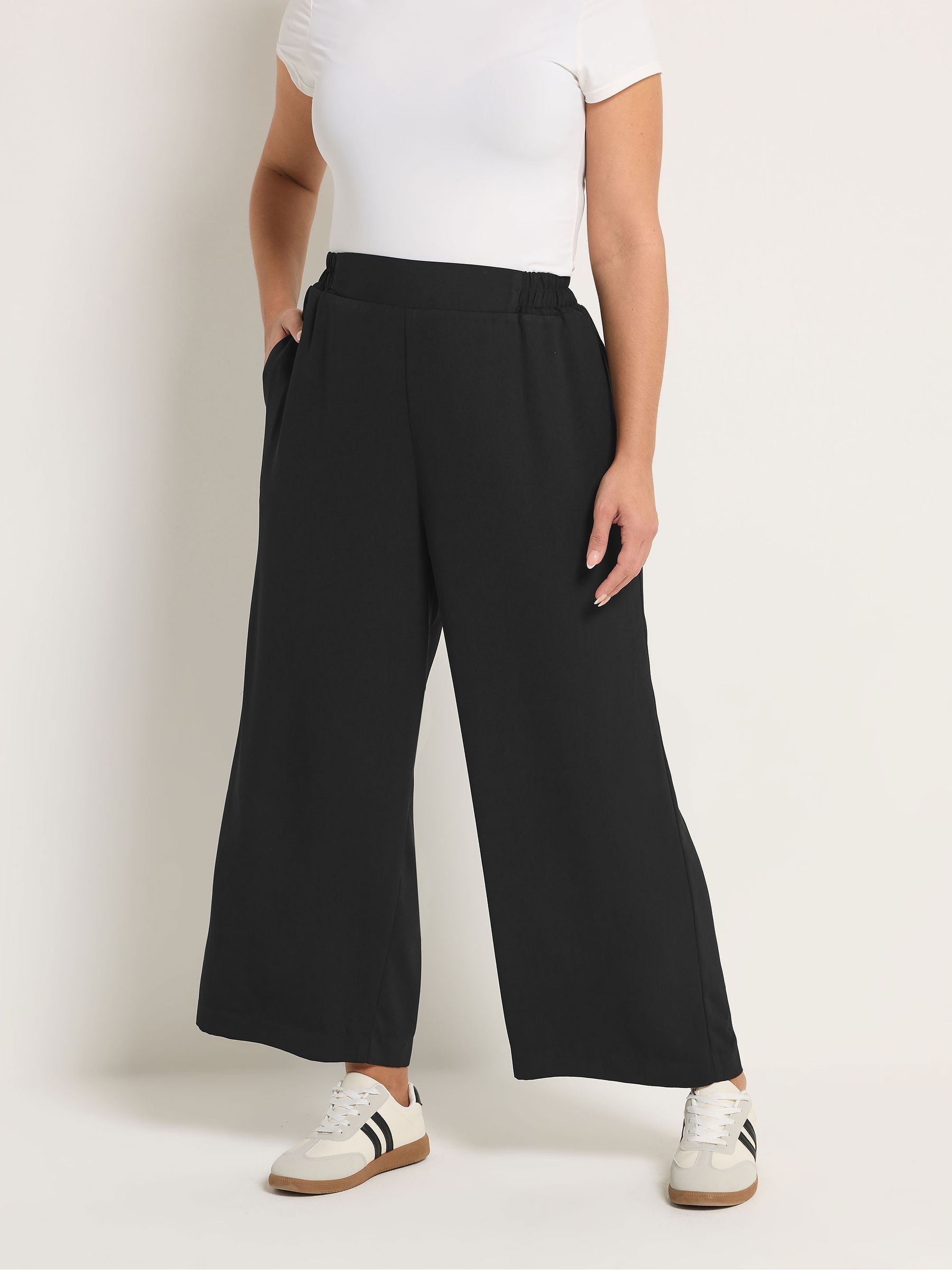 Yours Curve Women's Black Wide Leg Elasticated Trousers