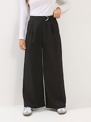 PixieGirl Petite Black Self Belt Buckle Wide Leg Trousers - Image 2 of 5