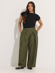 PixieGirl Petite Green Wrap Pleated Wide Leg Trousers - Image 1 of 5