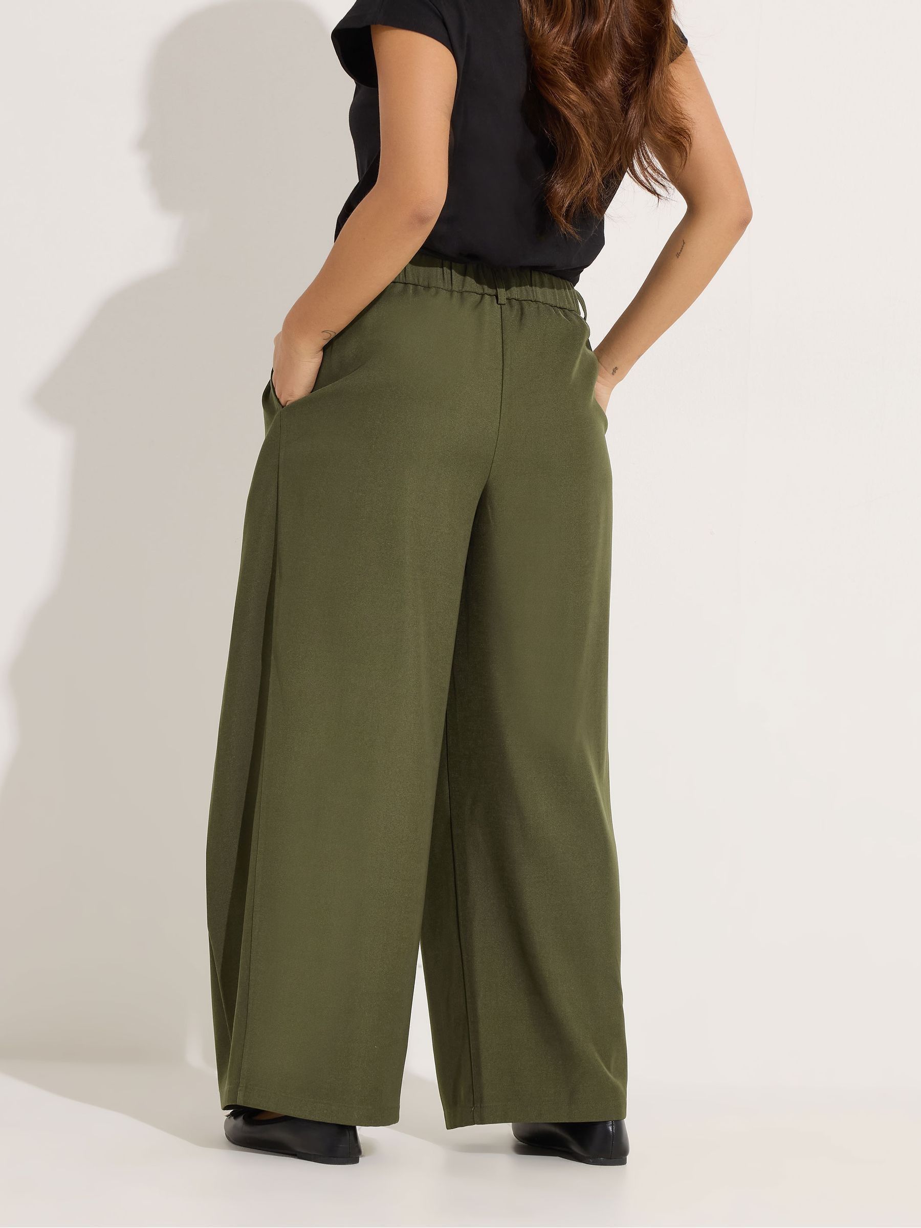 Buy PixieGirl Petite Green Wrap Pleated Wide Leg Trousers from the
