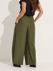 PixieGirl Petite Green Wrap Pleated Wide Leg Trousers - Image 3 of 5