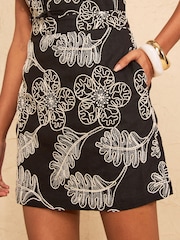 Love & Roses Black Tailored Mini Skirt With Cornelli Embroidery - Image 1 of 5