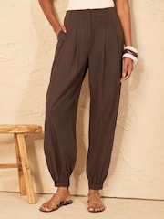 Love & Roses Chocolate Brown Tailored Cuff Hem Trousers With Linen - Image 1 of 5