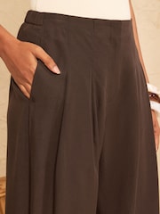 Love & Roses Chocolate Brown Tailored Cuff Hem Trousers With Linen - Image 2 of 5