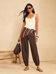 Love & Roses Chocolate Brown Tailored Cuff Hem Trousers With Linen - Image 3 of 5