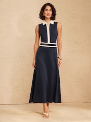 Love & Roses Navy Tailored Sleeveless Ponte Midi Dress With Contrast Detail - Image 1 of 4