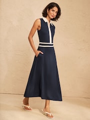 Love & Roses Navy Tailored Sleeveless Ponte Midi Dress With Contrast Detail - Image 3 of 4