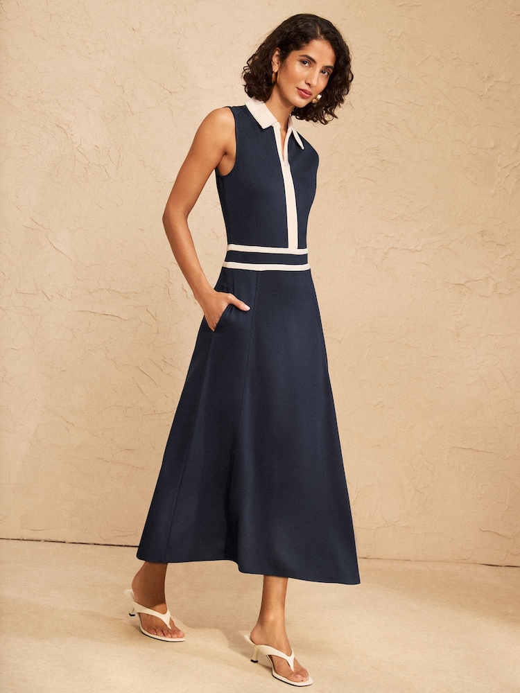 navy midi dress sleeveless Karen Kane Sleeveless Edge Stitch Contrast Midi Dress Navy S / Navy