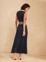 Love & Roses Navy Tailored Sleeveless Ponte Midi Dress With Contrast Detail - Image 4 of 4