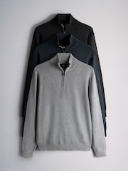 The Set 3 Pack Quarter Zip Knit Jumpers Black/Grey - Image 2 of 18