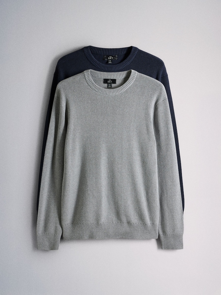 The Set 2 Pack Fisherman Crew Neck Jumpers - 图片1 / 5