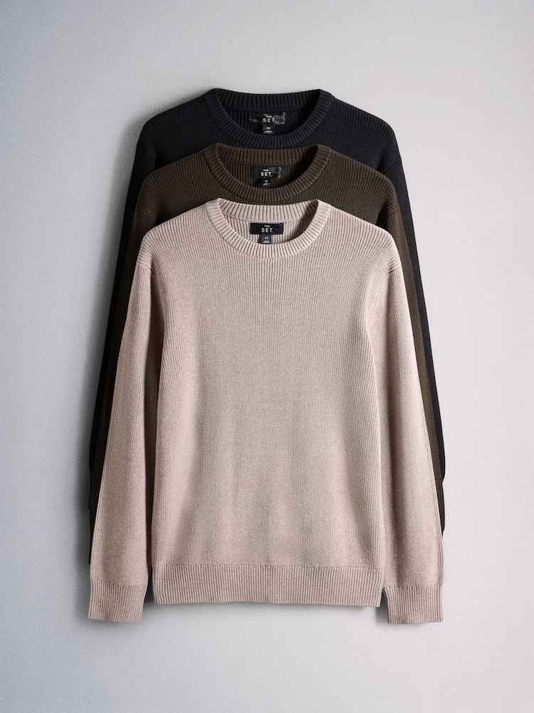 The Set 3 Pack Fisherman Crew Neck Jumpers Black - Image 1 of 13