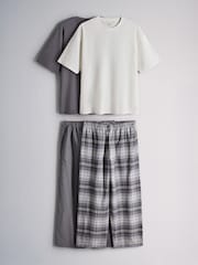 The Set 2 Pack Short Sleeve T-Shirt Check Bottom Pyjamas Charcoal Grey - Image 1 of 7