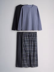 The Set 2 Pack Henley Check Pyjamas Black - Image 1 of 7