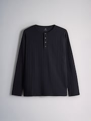 The Set 2 Pack Henley Check Pyjamas Black - Image 3 of 7