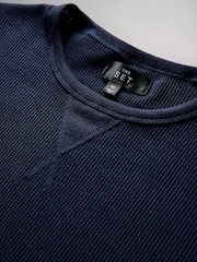 The Set 2 Pack Waffle Crew Neck Top and Joggers Lounge Pyjamas Set Navy/Grey - Image 6 of 7