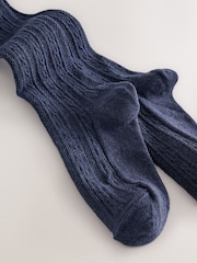 Navy Blue Longer Length Cotton Rich Cable Tights - Image 2 of 3