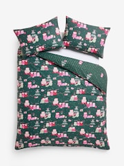 Green Pigs In Blanket Christmas Reversible Duvet Cover and Pillowcase Set - Image 1 of 2