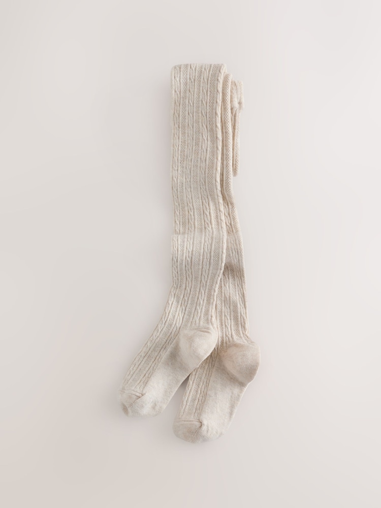 Oatmeal Cream Longer Length Cotton Rich Cable Tights - Image 1 of 3 Oatmeal Cream Longer Length Cotton Rich Cable Tights - Image 1 of 3