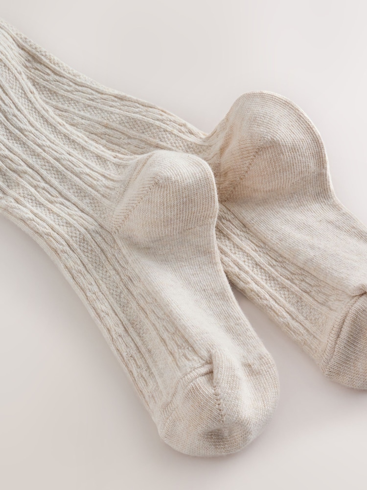 Oatmeal Cream Longer Length Cotton Rich Cable Tights - Image 2 of 3 Oatmeal Cream Longer Length Cotton Rich Cable Tights - Image 2 of 3