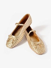 Mint Velvet Gold Charley Leather Woven Pumps - Image 3 of 4