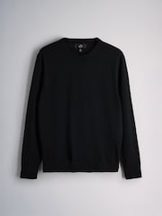 שחור - The Set Merino Knit Crew Neck Jumper - תמונה 6 מתוך 8