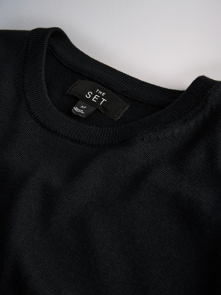 שחור - The Set Merino Knit Crew Neck Jumper - תמונה 8 מתוך 8