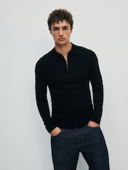 The Set Single Merino Knit Zip Neck Jumper Black - Image 1 of 7