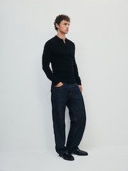 The Set Single Merino Knit Zip Neck Jumper Black - Image 3 of 7