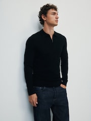 The Set Single Merino Knit Zip Neck Jumper Black - Image 4 of 7