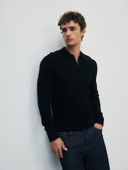 The Set Single Merino Knit Zip Neck Jumper Black - Image 5 of 7