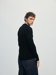The Set Single Merino Knit Zip Neck Jumper Black - Image 6 of 7