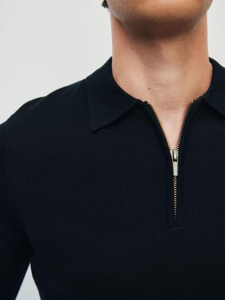 The Set Single Merino Knit Zip Neck Jumper Black - Image 7 of 7