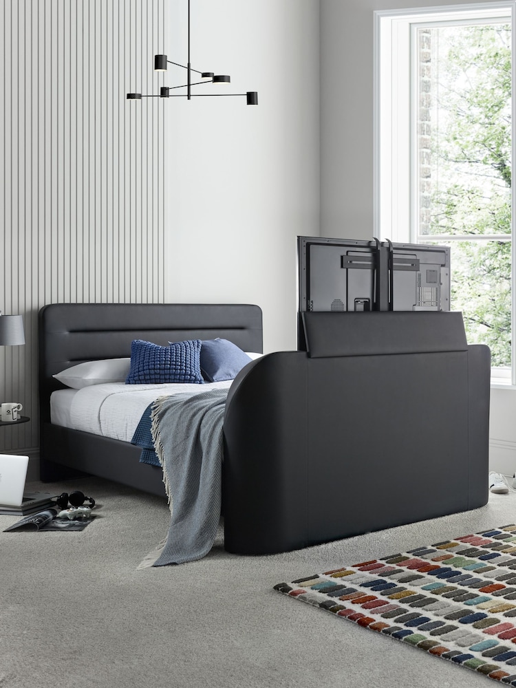 Time 4 Sleep Charcoal Fuzion Faux Leather Upholstered TV Bed - Image 2 of 4 Time 4 Sleep Charcoal Fuzion Faux Leather Upholstered TV Bed - Image 2 of 4