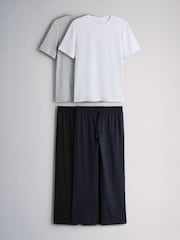 The Set 2 Pack Modal Lounge Nightwear Pyjamas Set Grey/White - Image 1 of 8