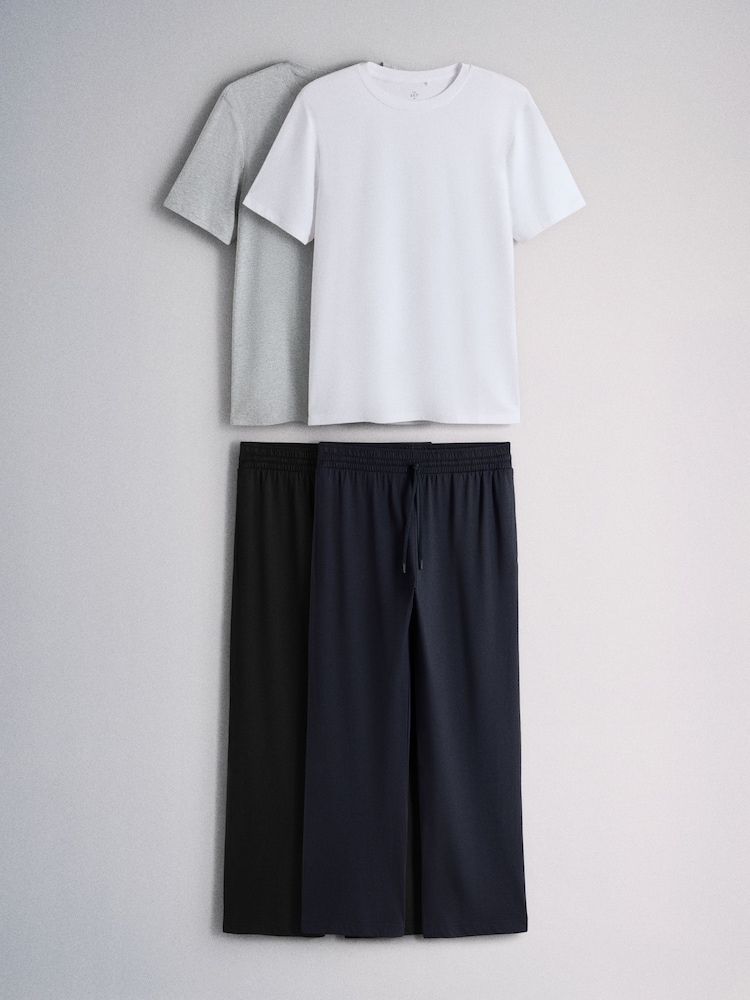 The Set 2 Pack Modal Lounge Nightwear Pyjamas Set Grey/White - Image 1 of 8
