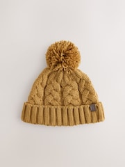 Ochre Yellow Cable Knit Pom Hat (1-16yrs) - Image 4 of 6