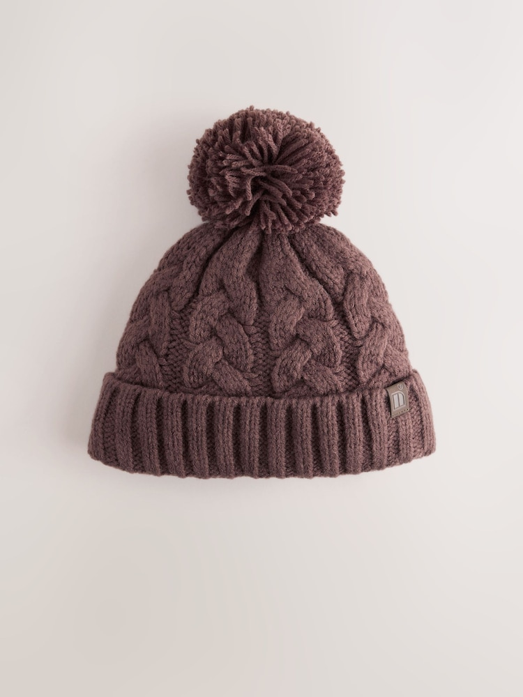 Chocolate Brown Cable Knit Pom Hat (1-16yrs) - Image 1 of 3 Chocolate Brown Cable Knit Pom Hat (1-16yrs) - Image 1 of 3