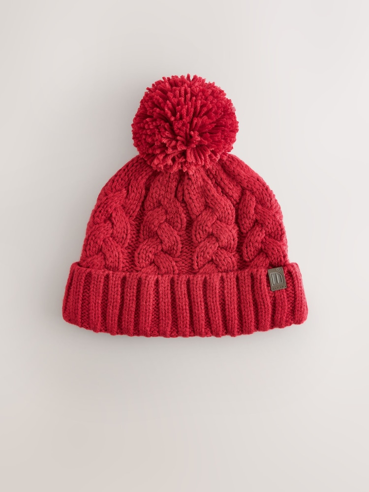 Red Cable Knit Pom Hat (1-16yrs) - Image 1 of 3