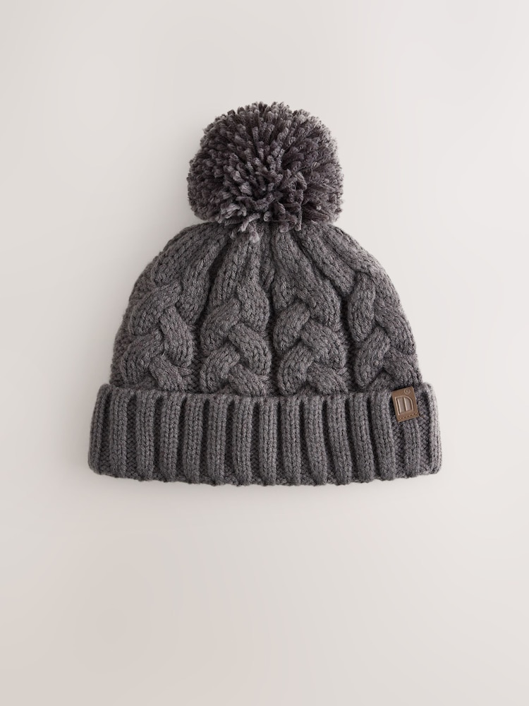Charcoal Grey Cable Knit Pom Hat (1-16yrs) - Image 1 of 3 Charcoal Grey Cable Knit Pom Hat (1-16yrs) - Image 1 of 3