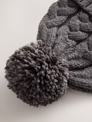 Charcoal Grey Cable Knit Pom Hat (1-16yrs) - Image 3 of 3