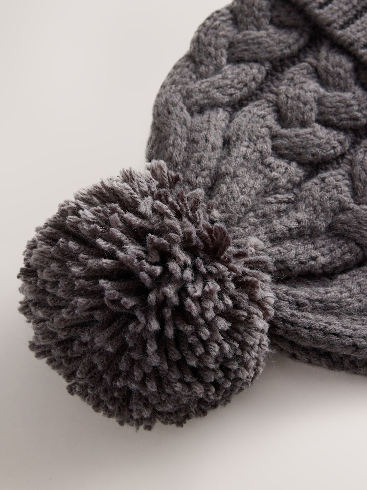 Charcoal Grey Cable Knit Pom Hat (1-16yrs) - Image 3 of 3 Charcoal Grey Cable Knit Pom Hat (1-16yrs) - Image 3 of 3