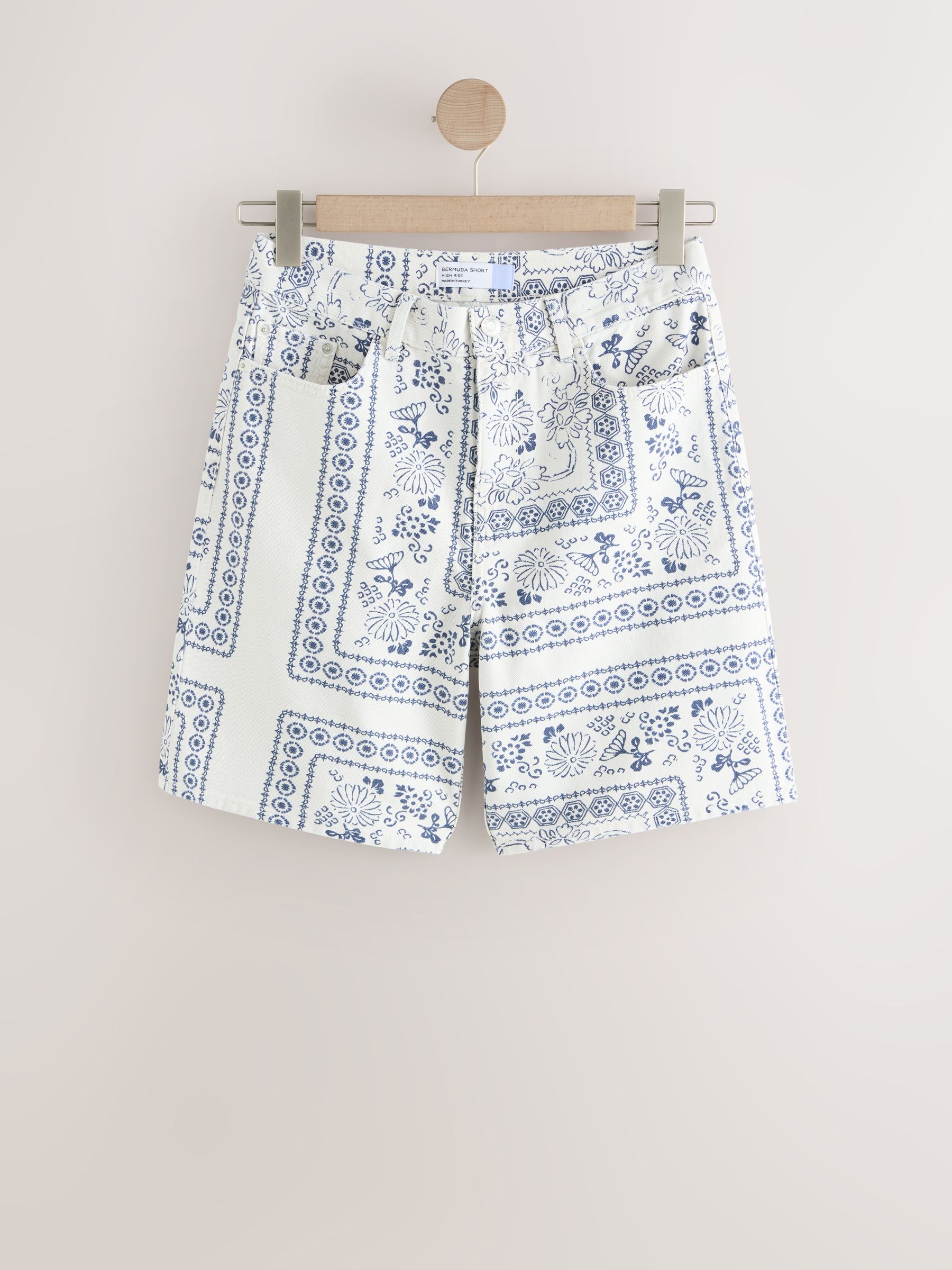 Buy Ecru/Navy Blue Bandana Print Bermuda Denim Jort Shorts from